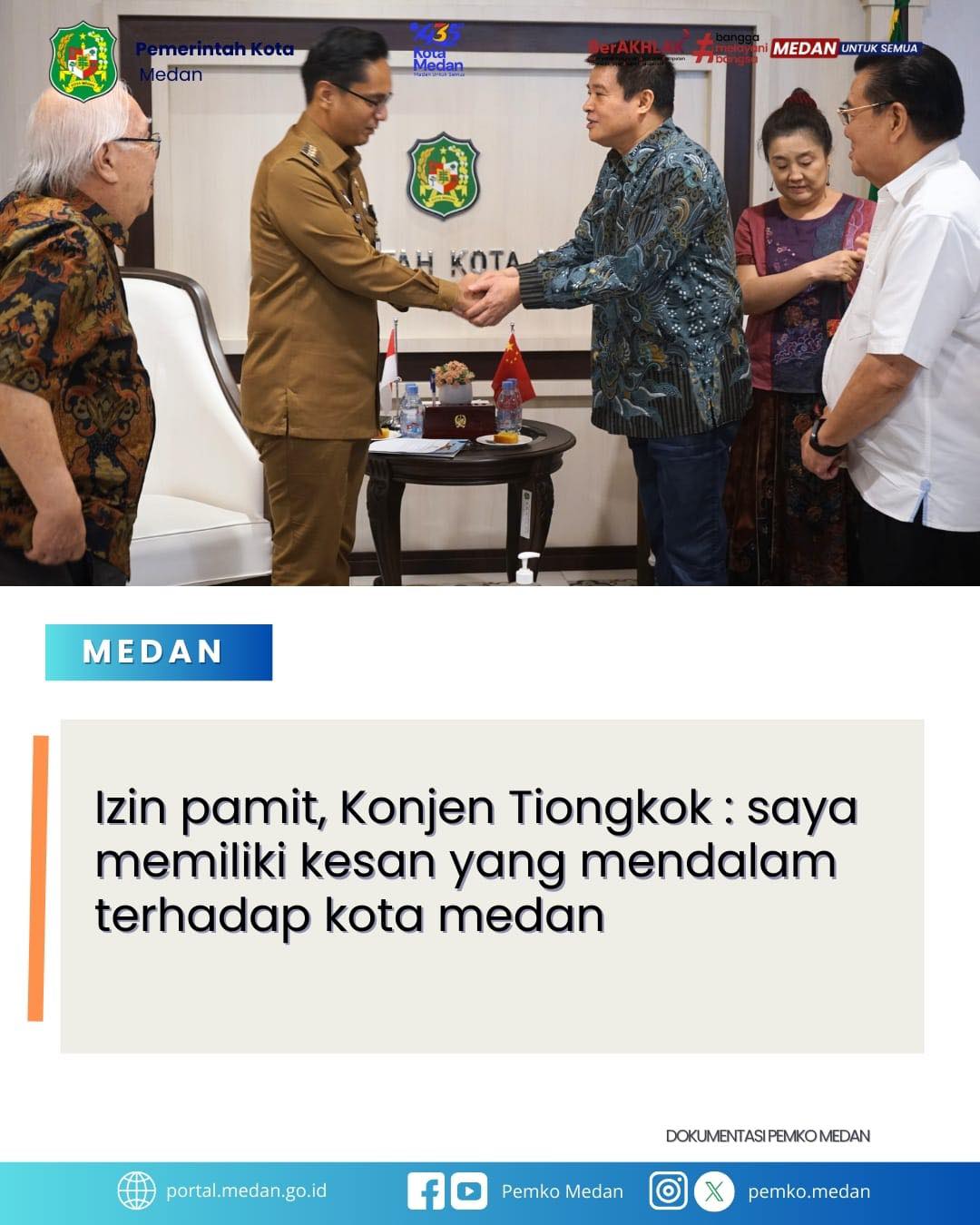 Wali Kota Medan Rico Tri Putra Bayu Waas menerima kunjungan dari Konsulat Jenderal (konjen) Republik Rakyat Tiongkok Mr. Zhang Min di Medan