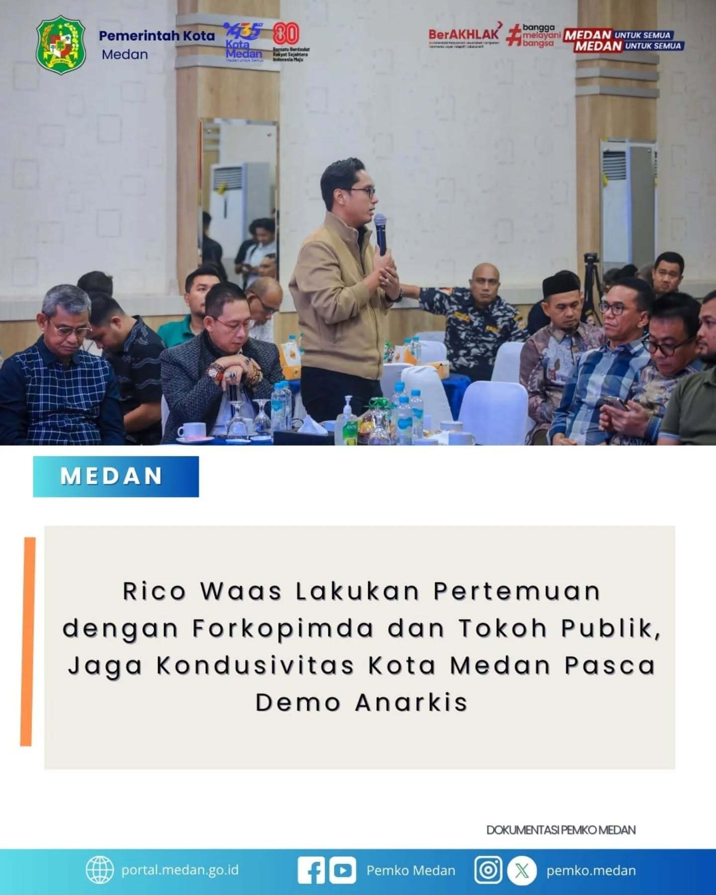 Walikota Medan Lakukan Pertemuan dengan Forkopimda dan Tokoh Publik Jaga Kondusivitas Kota Medan Pasca Demo Anarkis